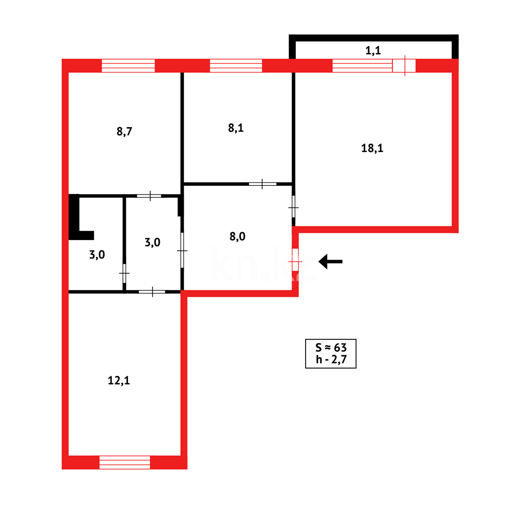Продажа 3-комнатной квартиры, 63 м², мкр. Восток-3 в Караганде - фото 15