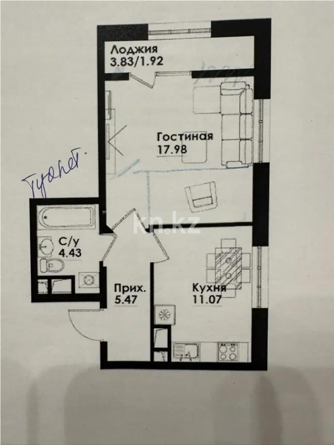 Продажа 1-комнатной квартиры, 40.1 м² в Алматы - фото 3