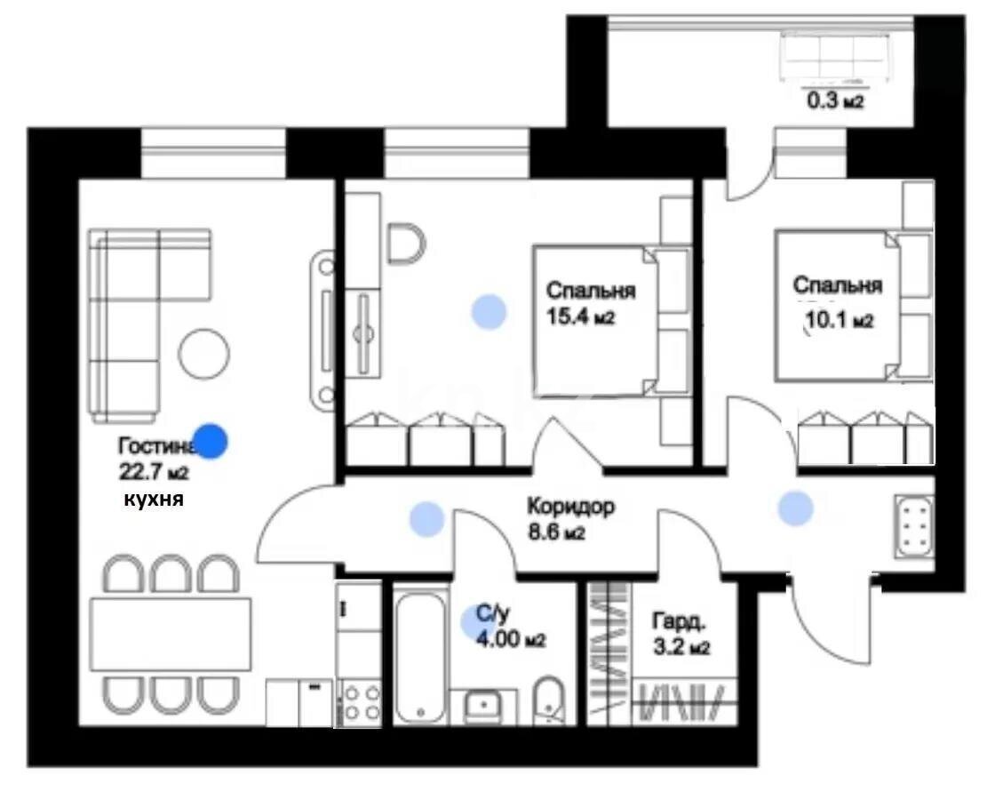 Продажа 2-комнатной квартиры, 65.2 м² в Астане