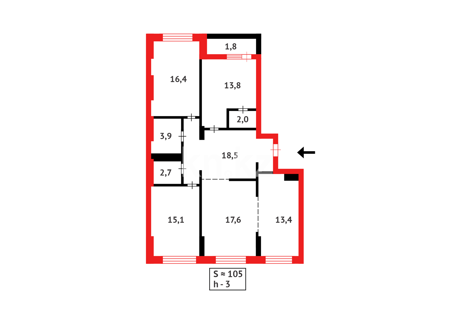 Продажа 4-комнатной квартиры, 105.2 м², ул. Асфендиярова в Астане - фото 18
