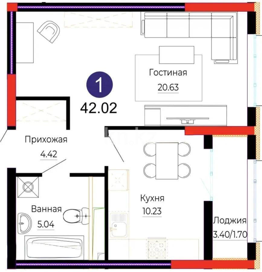 Продажа 1-комнатной квартиры, 42 м², ул. Е-882, дом  7 в Астане