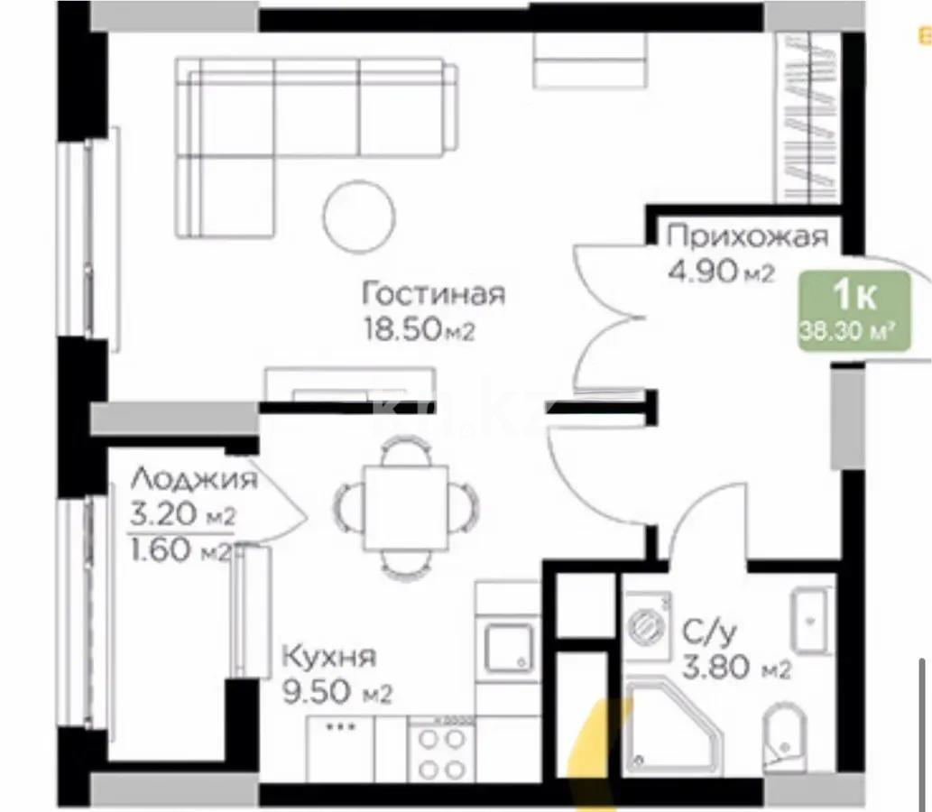 Продажа 1-комнатной квартиры, 38.3 м² в Астане