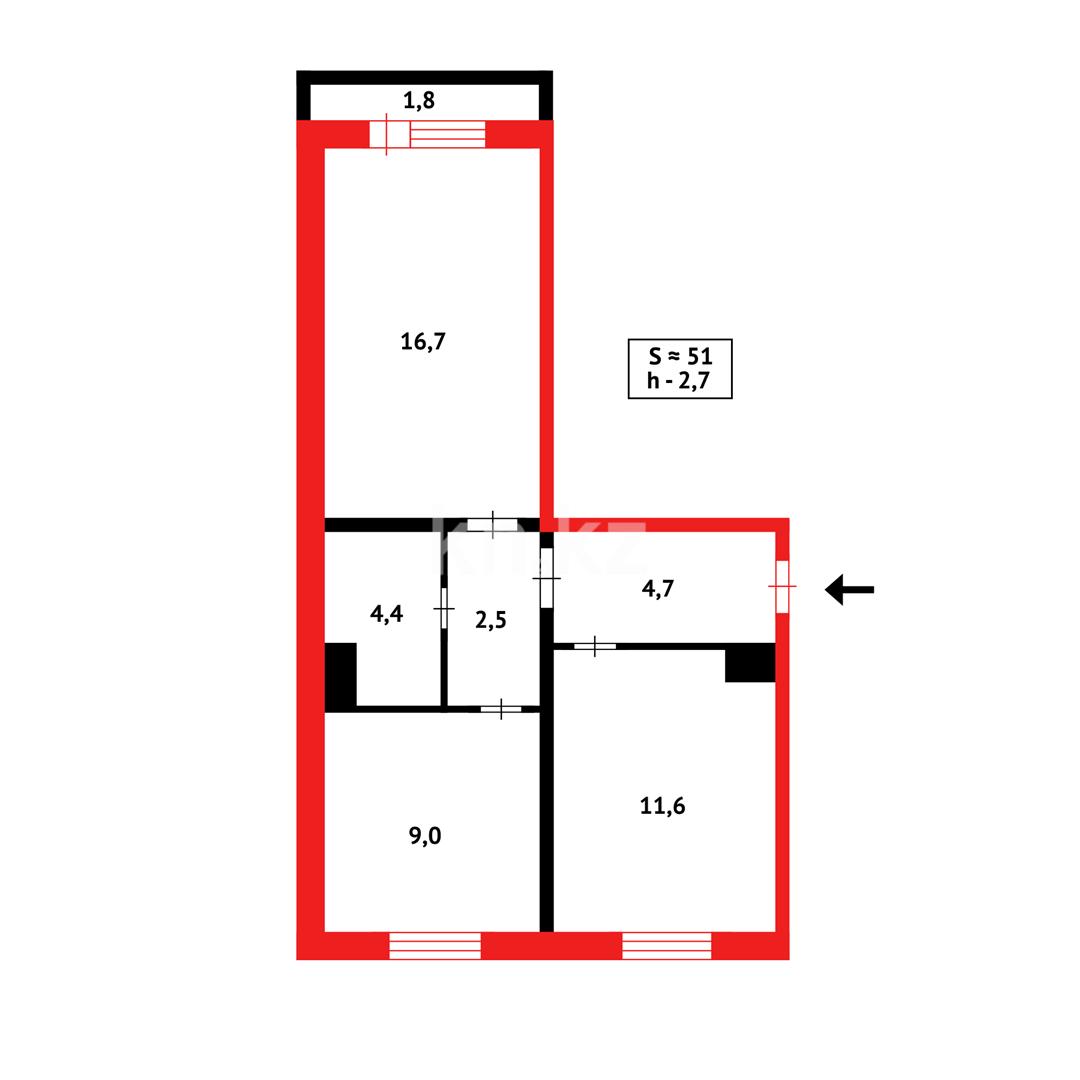 Продажа 2-комнатной квартиры, 52 м², мкрн-н Шапагат, дом  10 в Караганде - фото 15