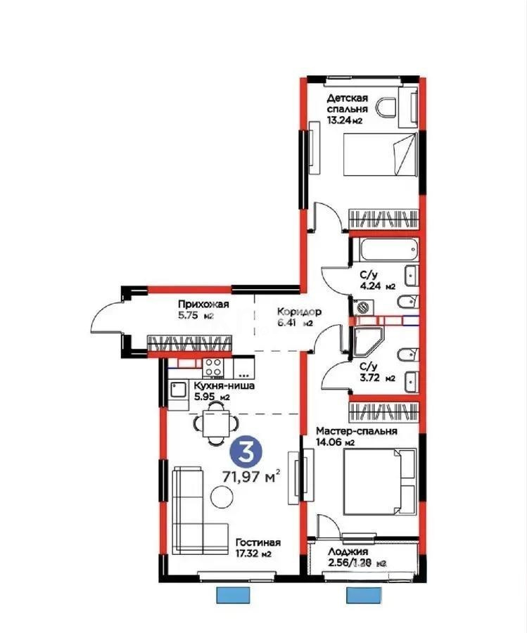 Продажа 3-комнатной квартиры, 71.97 м² в Алматы