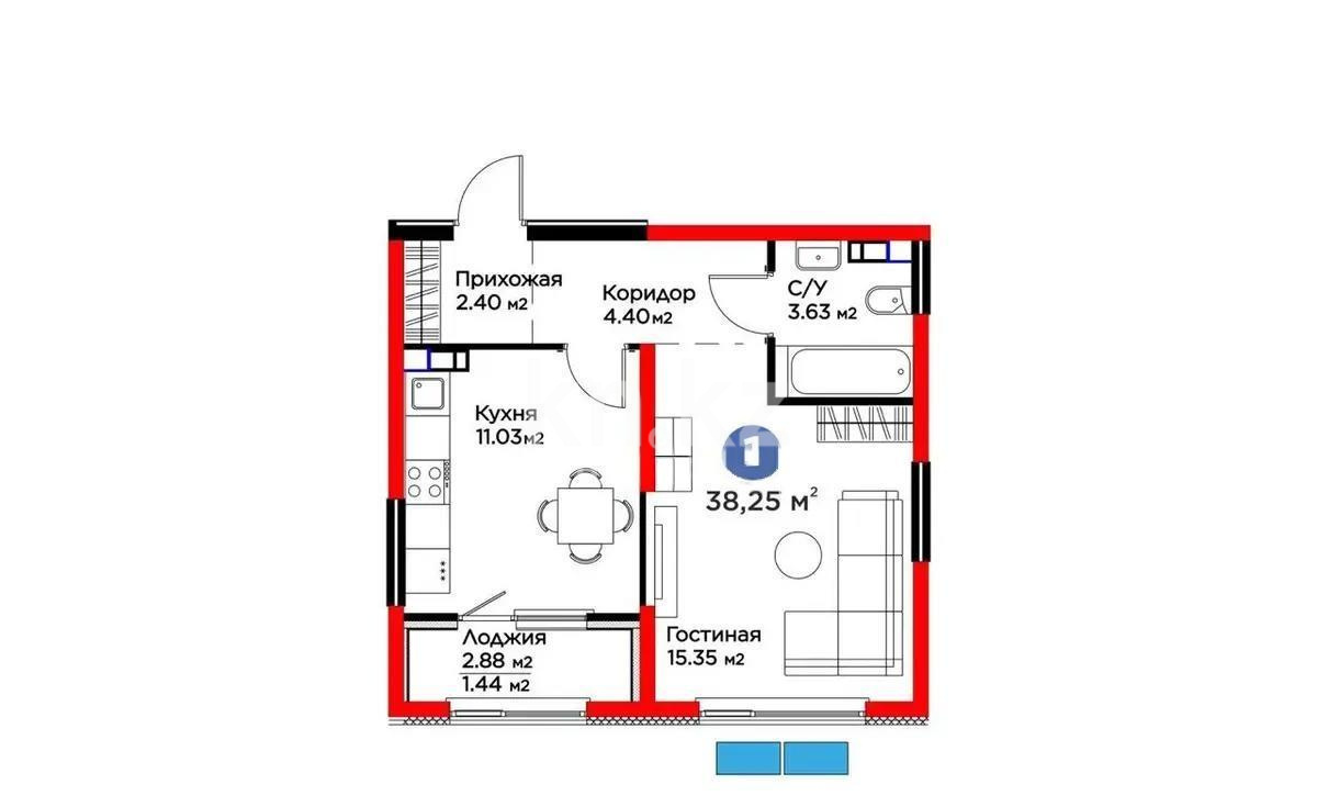 Продажа 1-комнатной квартиры, 38.25 м², ул. Тараз, дом  8/1 стр в Алматы - фото 3