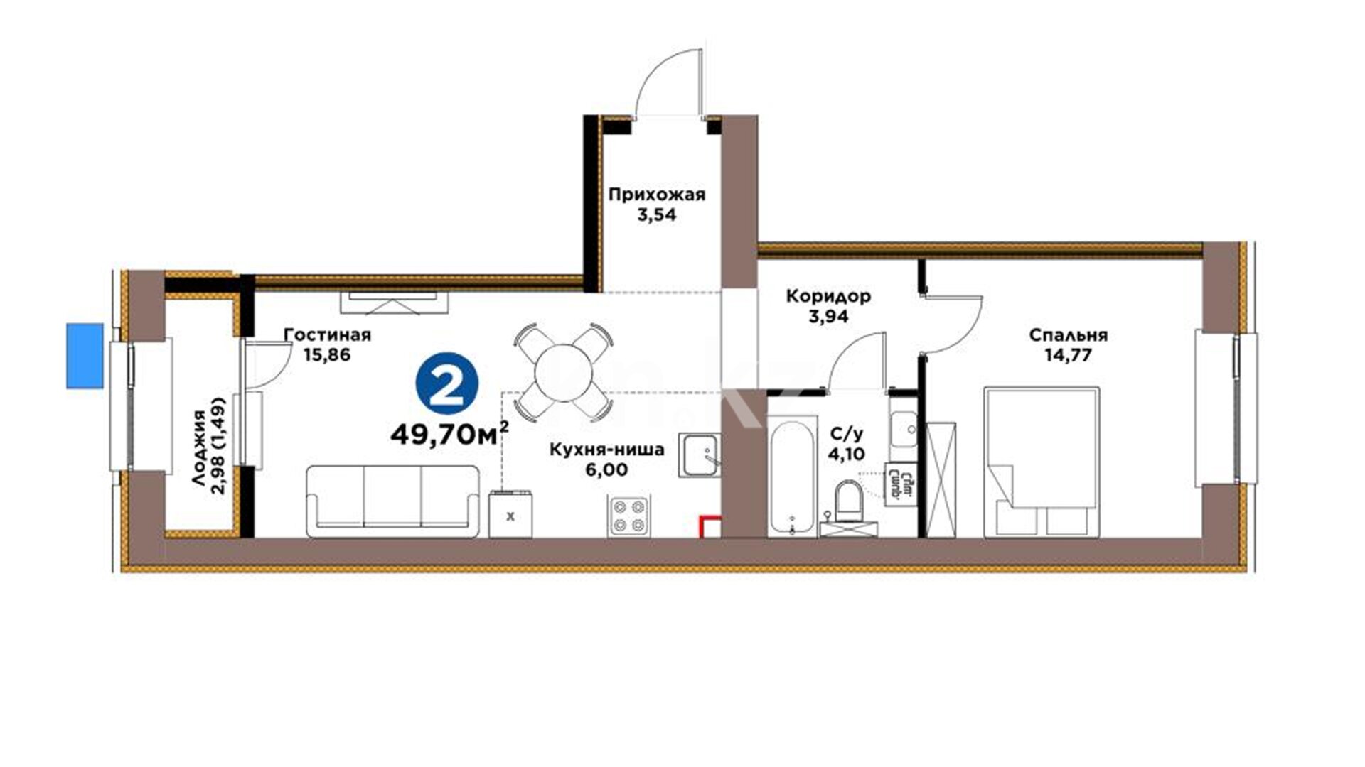 ЖК Alem Sana, 2-комнатная, цена 30 525 438 ₸, 613 700 ₸&nbsp;/&nbsp;м²