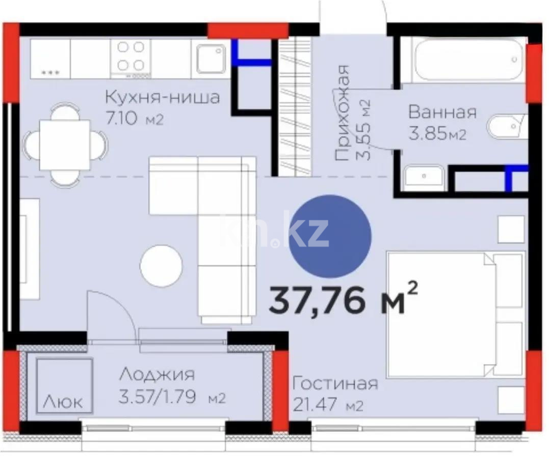 Продажа 1-комнатной квартиры, 37.76 м², ул. Е-915, дом  15 в Астане - фото 3