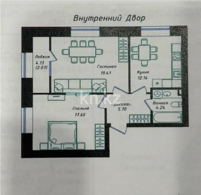 Продажа 2-комнатной квартиры, 61.5 м² в Астане