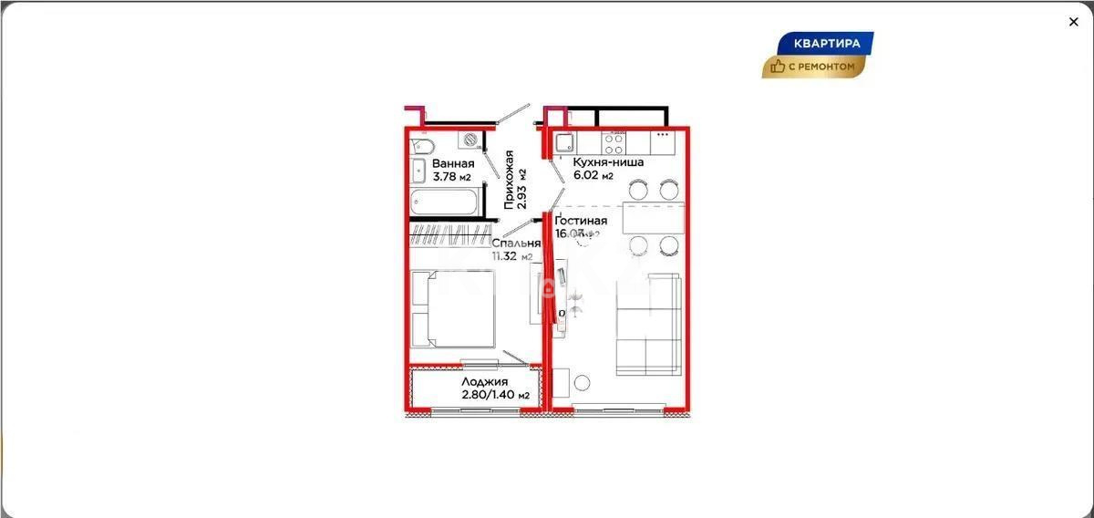 Продажа 2-комнатной квартиры, 41.48 м² в Астане