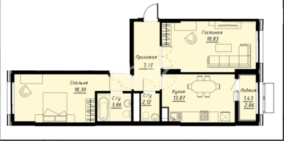 Продажа 2-комнатной квартиры, 67.21 м², ул. Е-430, дом  1 стр в Астане