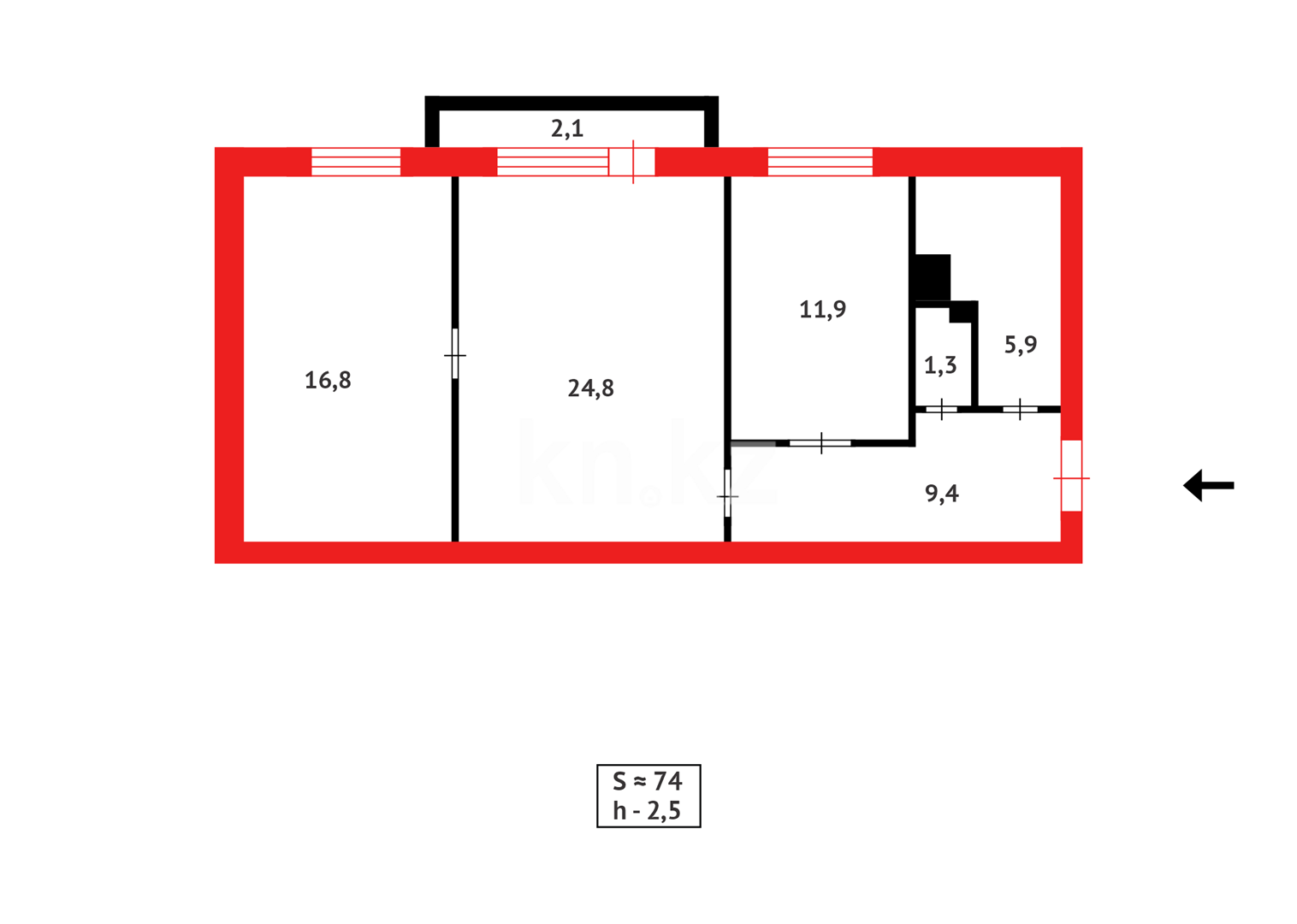 Продажа 2-комнатной квартиры, 74 м², ул. Ермекова в Караганде - фото 17