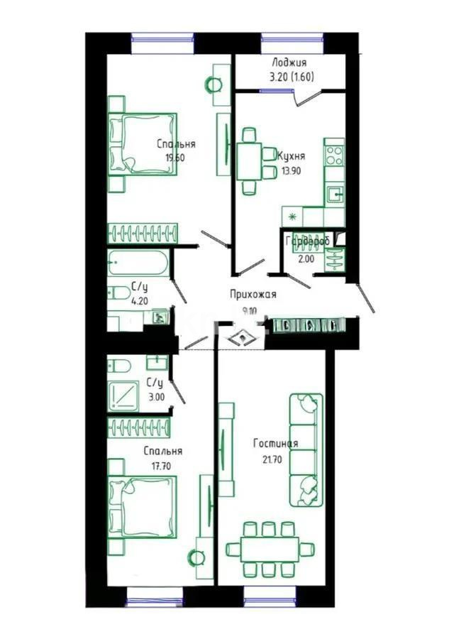 Продажа 3-комнатной квартиры, 92.8 м², ул. Нажимеденова, дом  30/1 в Астане