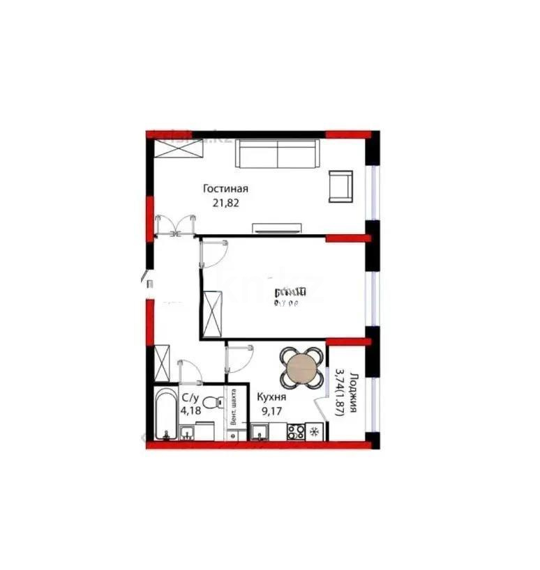 Продажа 2-комнатной квартиры, 63.28 м², ул. Бухар жырау, дом  12/2 в Астане