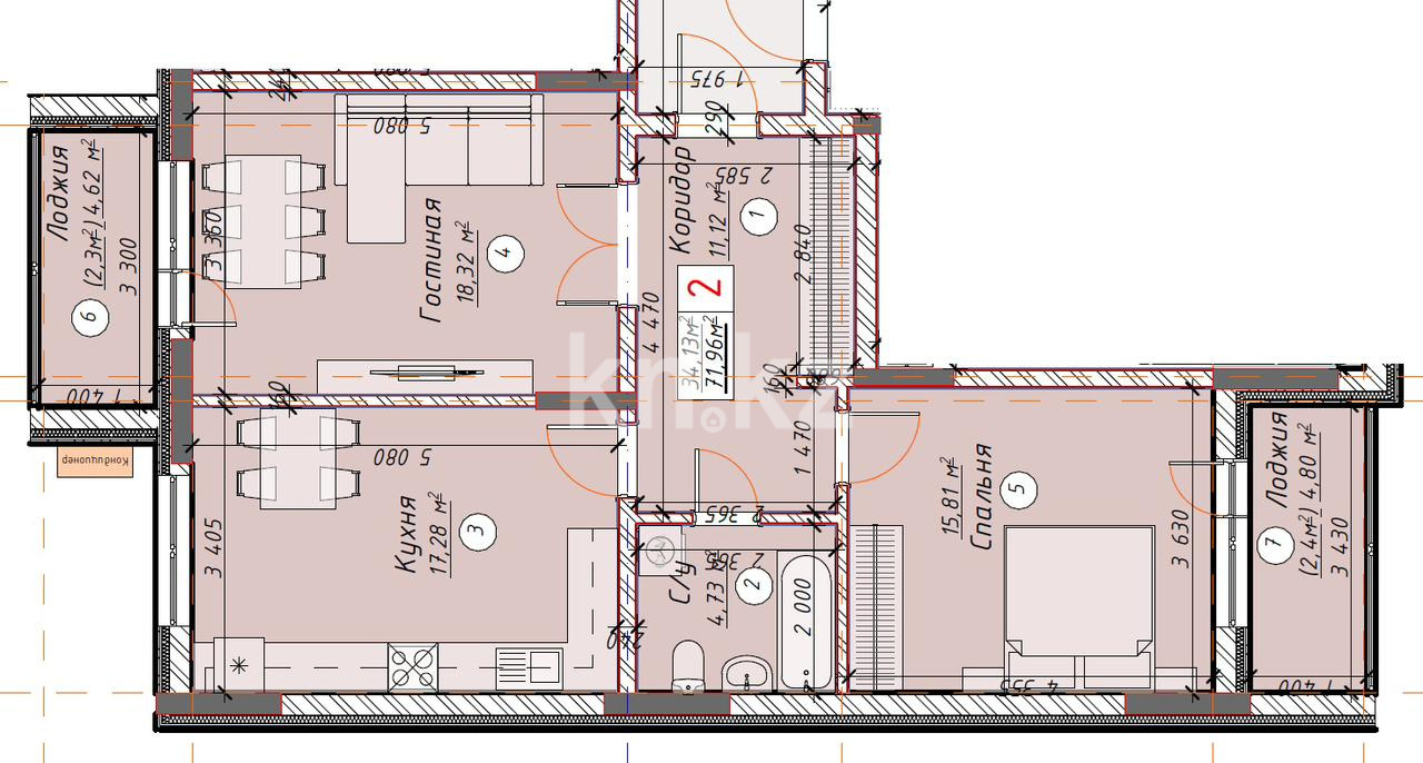 Продажа 2-комнатной квартиры, 72 м², ул. Айтматова, дом  57 в Астане