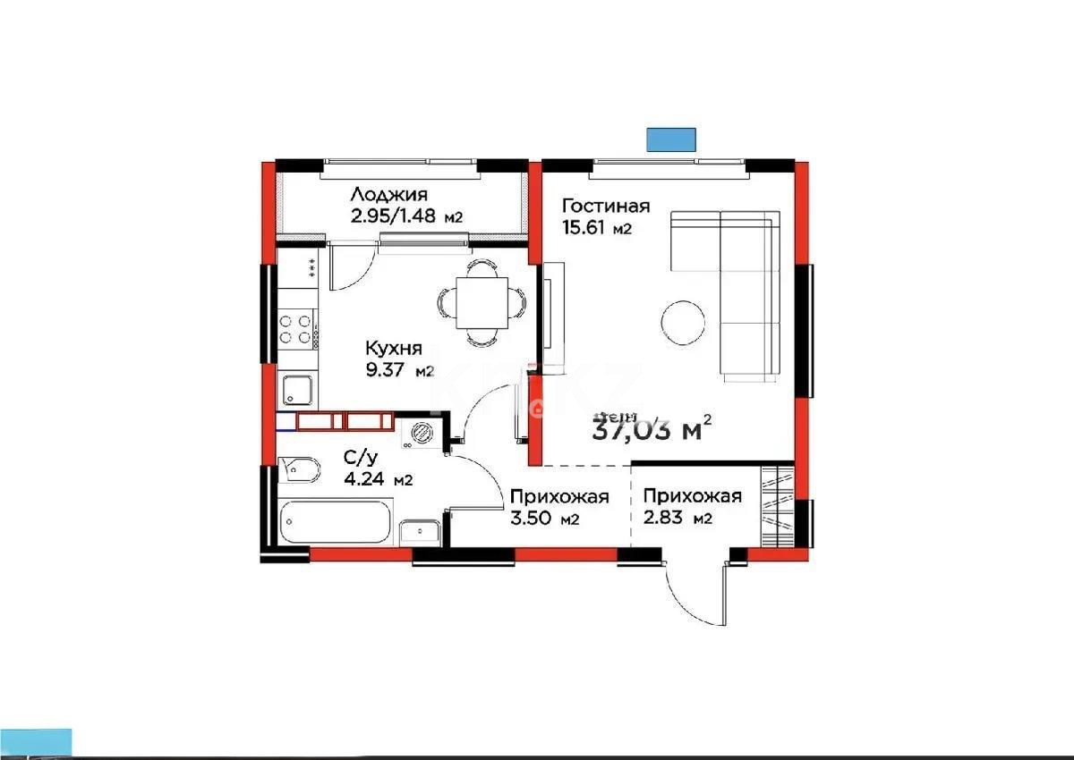 Продажа 1-комнатной квартиры, 37.03 м² в Алматы