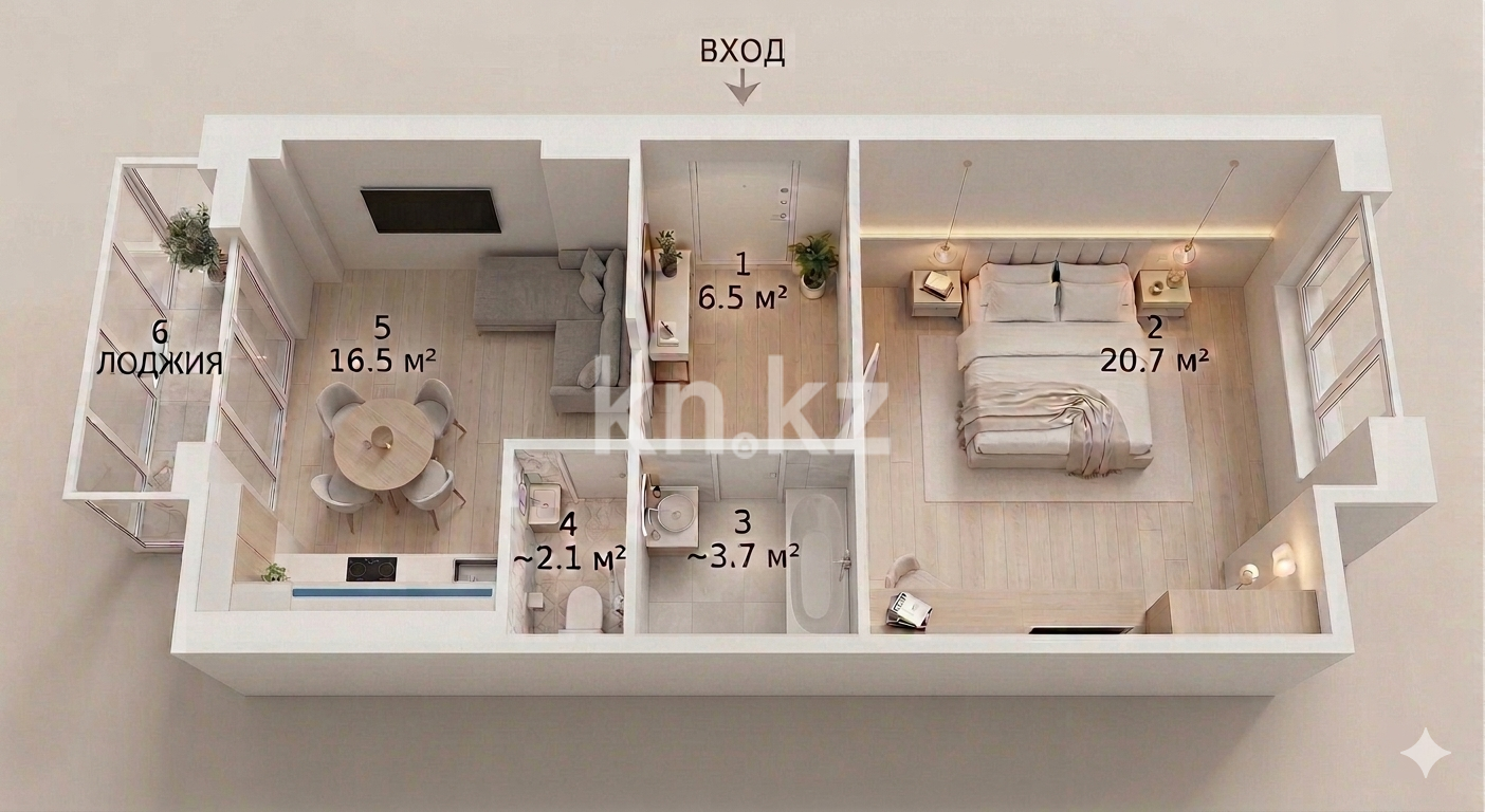 Продажа 2-комнатной квартиры, 51 м² в Астане - фото 3