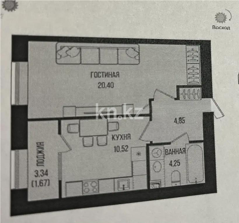 Продажа 1-комнатной квартиры, 41.67 м², ул. Серкебаева, дом  49 в Астане