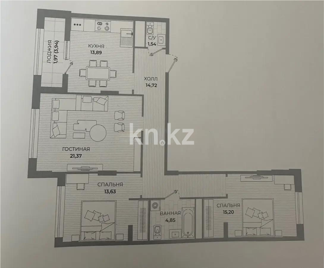 Продажа 3-комнатной квартиры, 89 м², пр. Туран, дом  39 в Астане