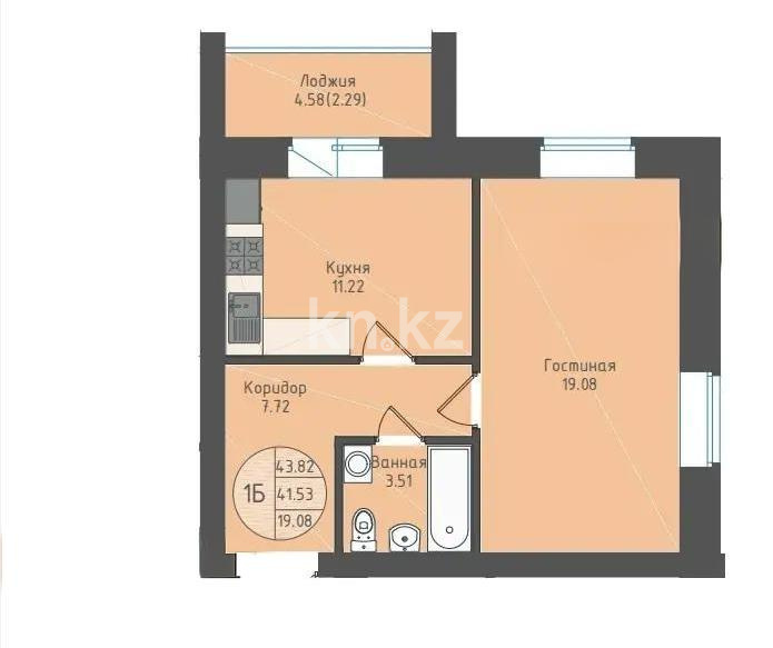 Продажа 1-комнатной квартиры, 43.82 м² в Астане - фото 4