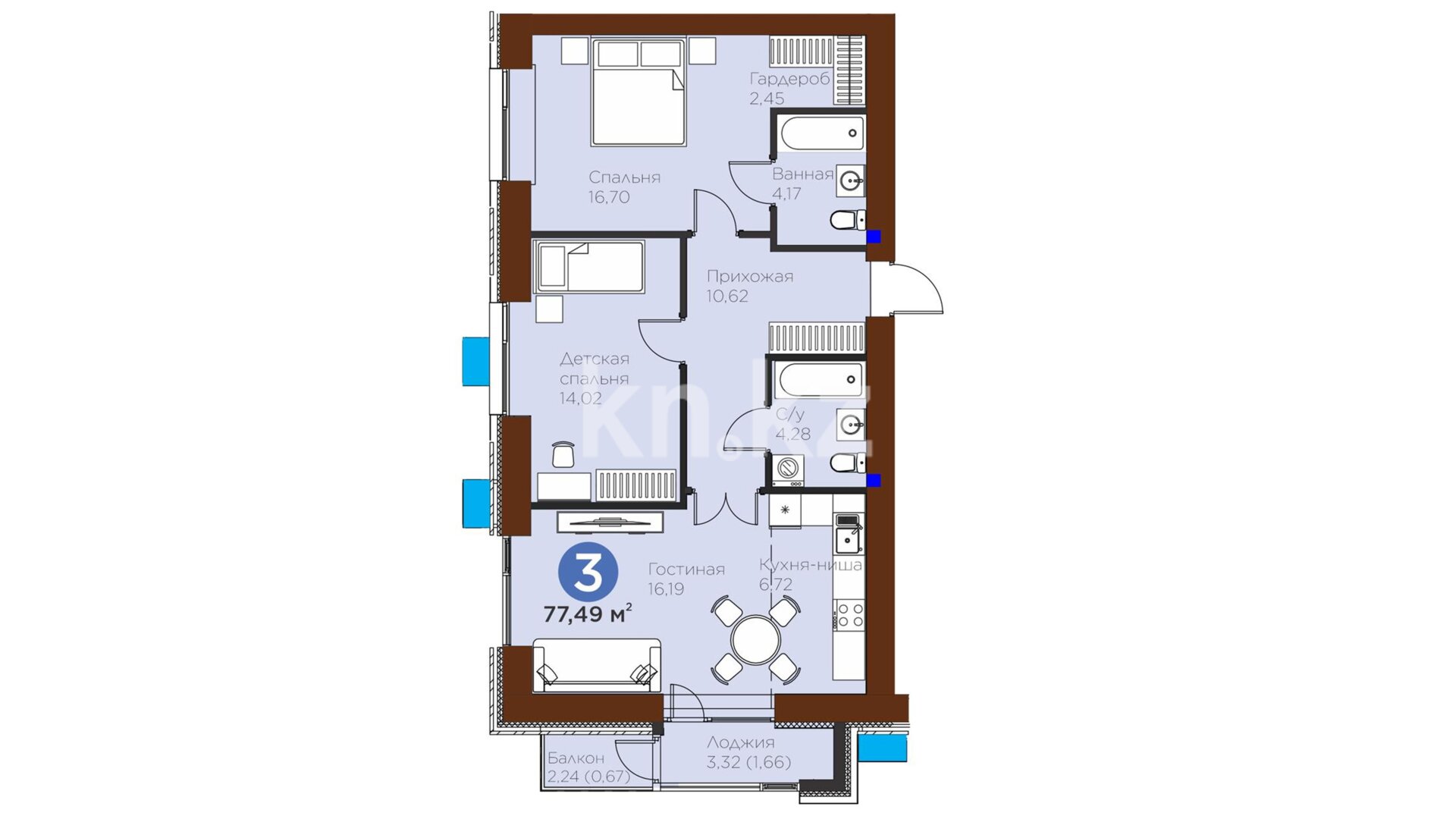 ЖК Jetisu Satti, 3-комнатная, цена 43 828 344 ₸, 565 600 ₸&nbsp;/&nbsp;м²
