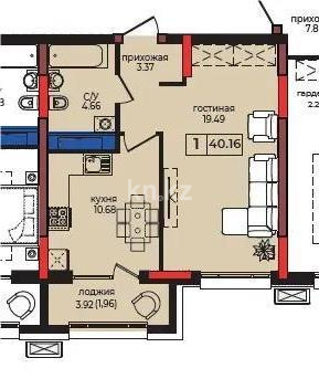 Продажа 1-комнатной квартиры, 40.16 м², ул. Анет баба, дом  4 в Астане