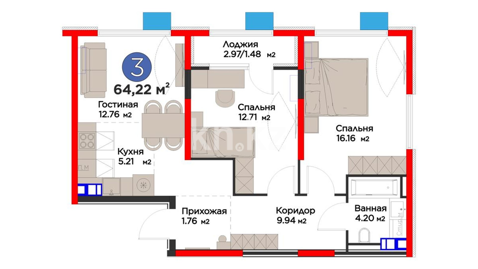 ЖК Dream City. Eco, 3-комнатная, цена 54 587 000 ₸, 850 000 ₸&nbsp;/&nbsp;м²