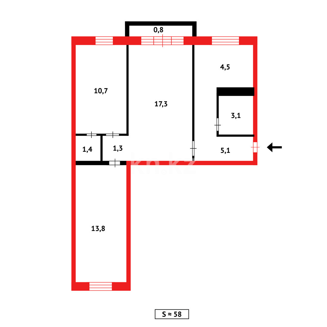 Продажа 3-комнатной квартиры, 58 м², ул. Абая в Темиртау - фото 10