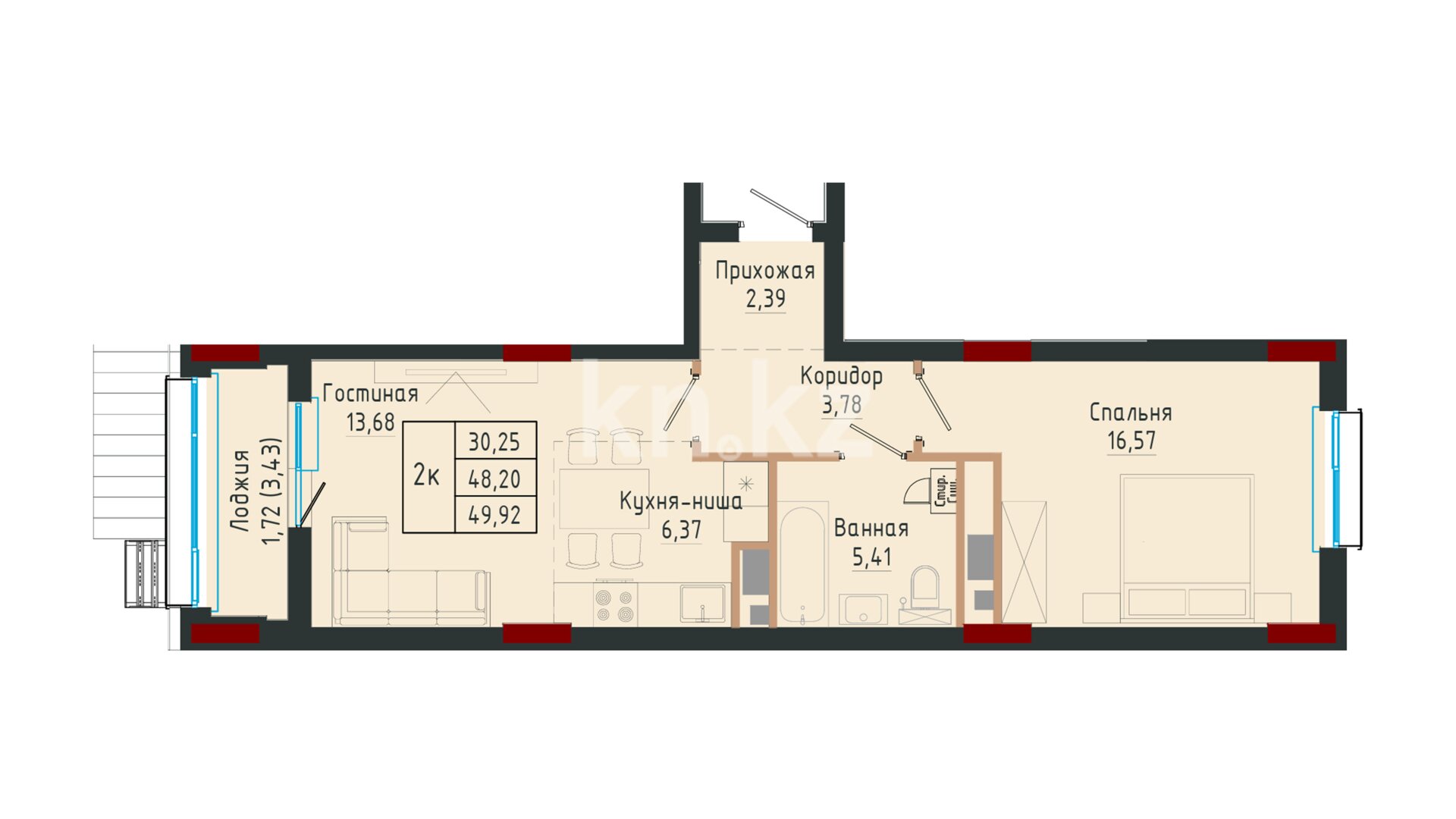 ЖК Ulagat, 2-комнатная, цена 19 568 640 ₸, 392 000 ₸&nbsp;/&nbsp;м²