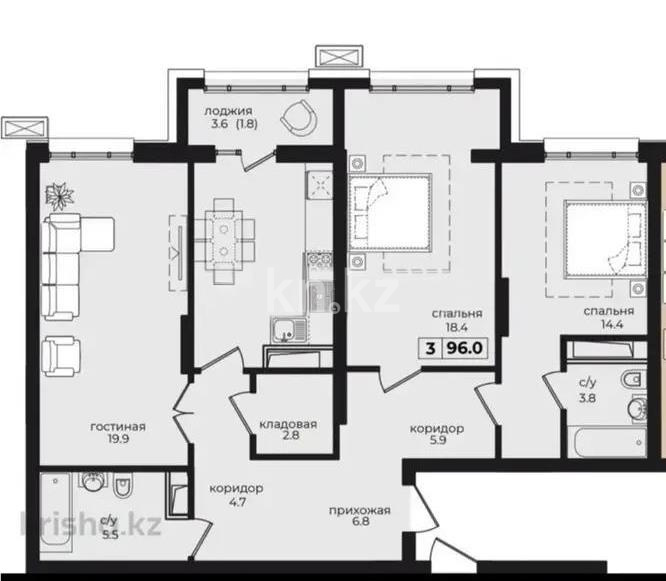 Продажа 3-комнатной квартиры, 96 м² в Астане