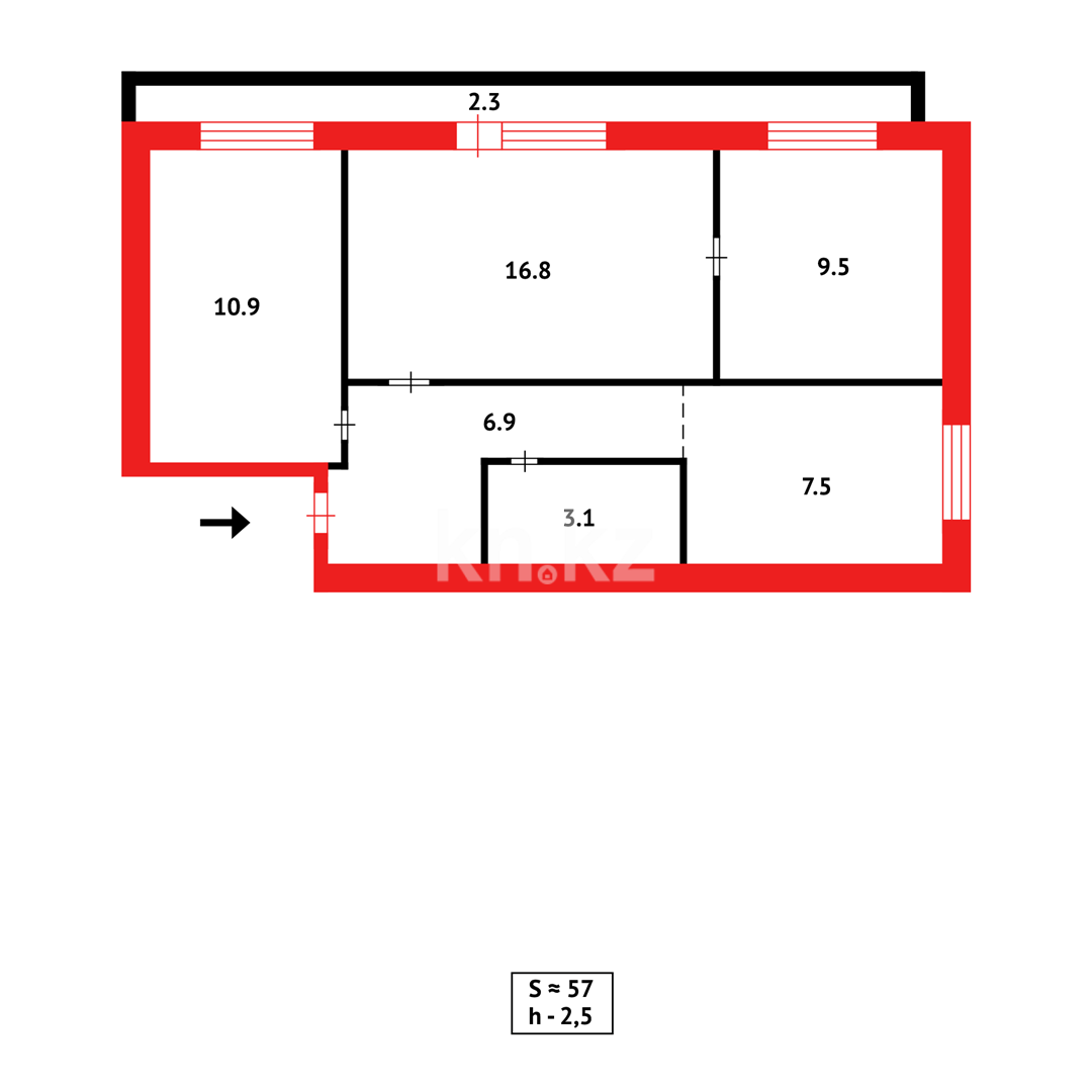 Продажа 3-комнатной квартиры, 57 м², пр. Бухар-жырау в Караганде - фото 19