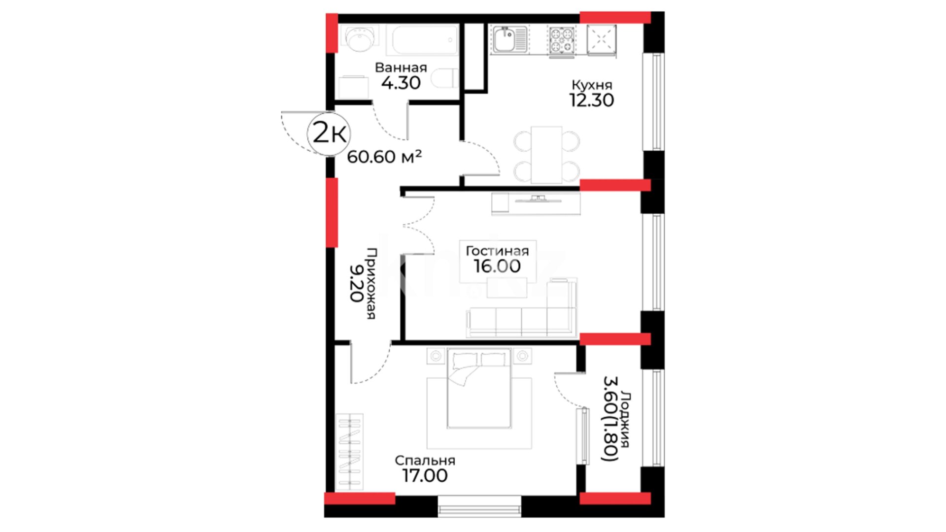 ЖК Respublika, 2-комнатная, цена 46 556 900 ₸, 767 000 ₸&nbsp;/&nbsp;м²