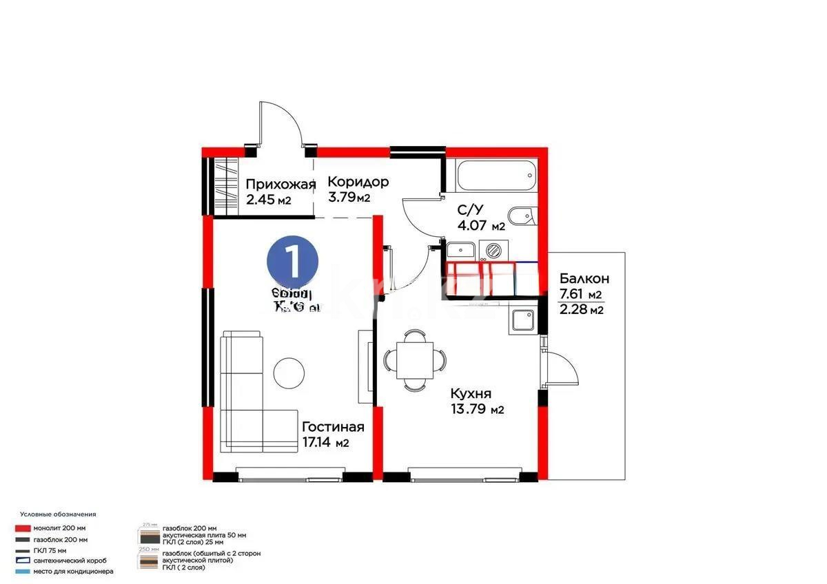 Продажа 1-комнатной квартиры, 43 м² в Алматы