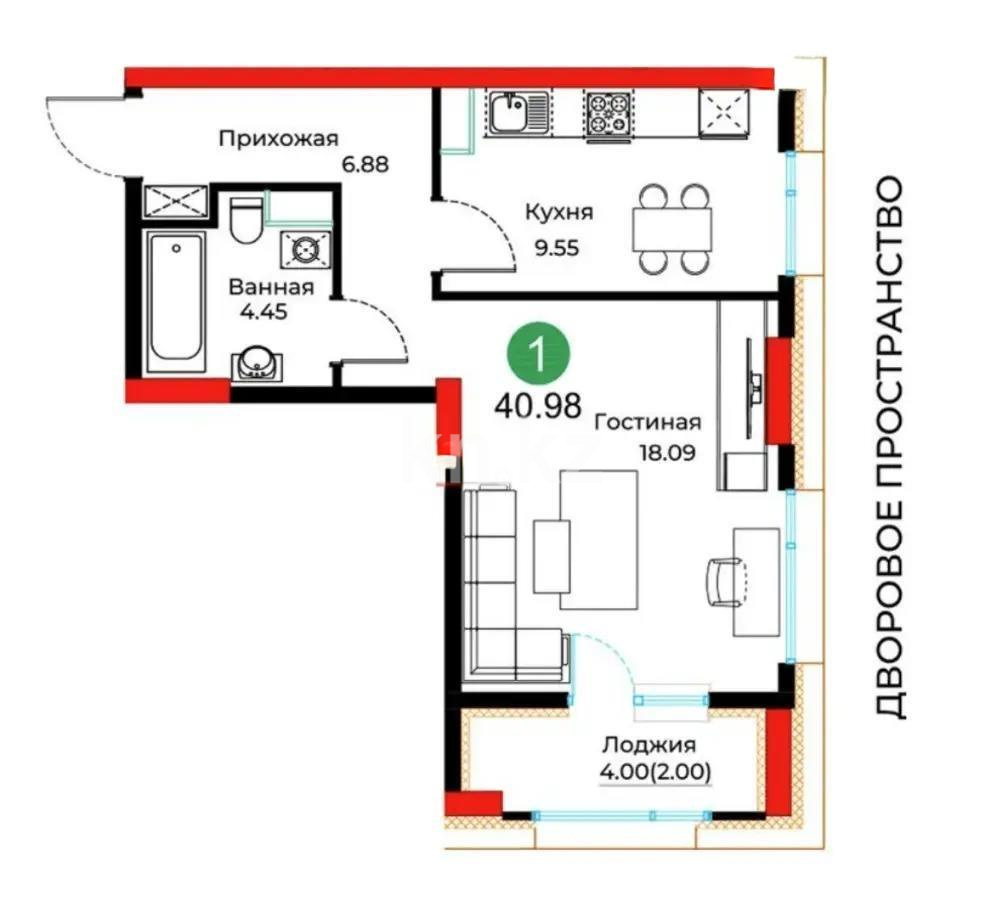 Продажа 1-комнатной квартиры, 41.6 м² в Астане
