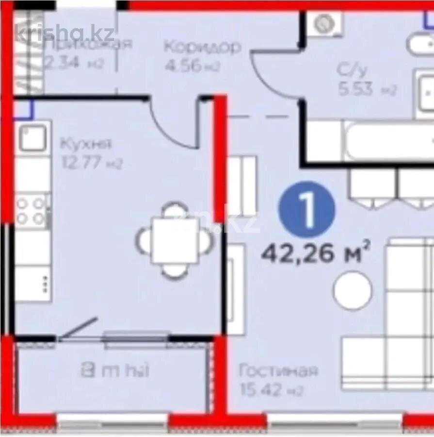 Продажа 1-комнатной квартиры, 42.2 м² в Алматы
