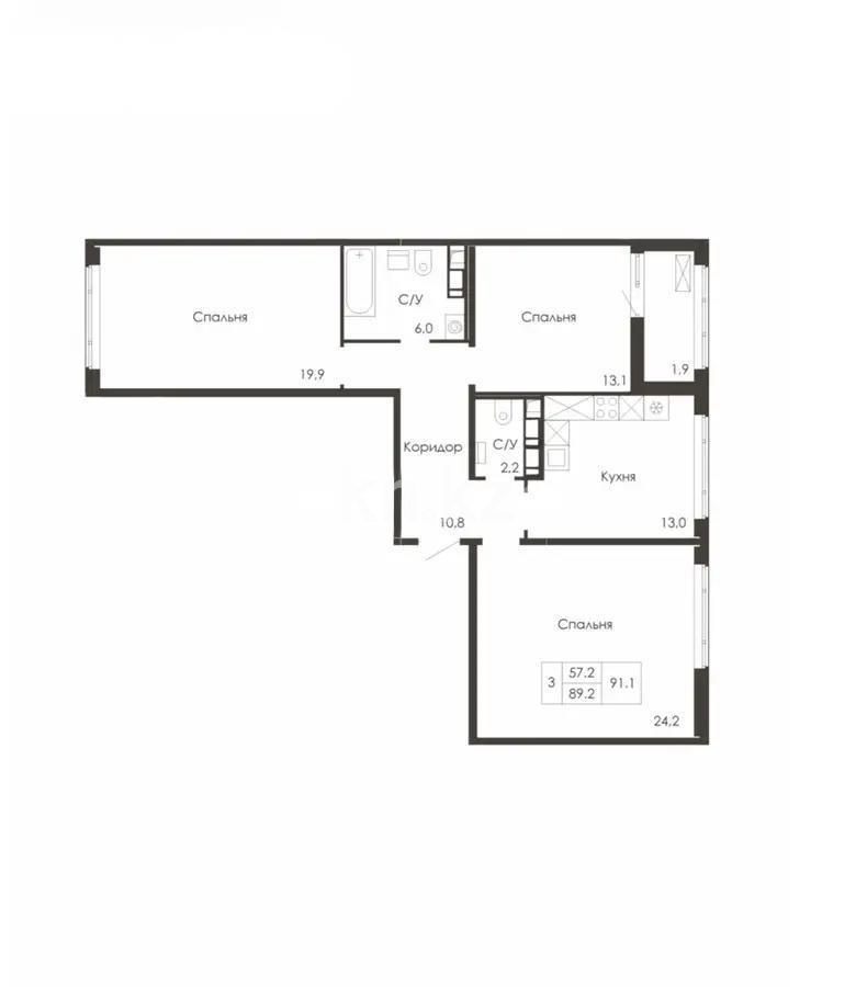 Продажа 3-комнатной квартиры, 91.1 м², ул. Нажимеденова, дом  3/4 в Астане