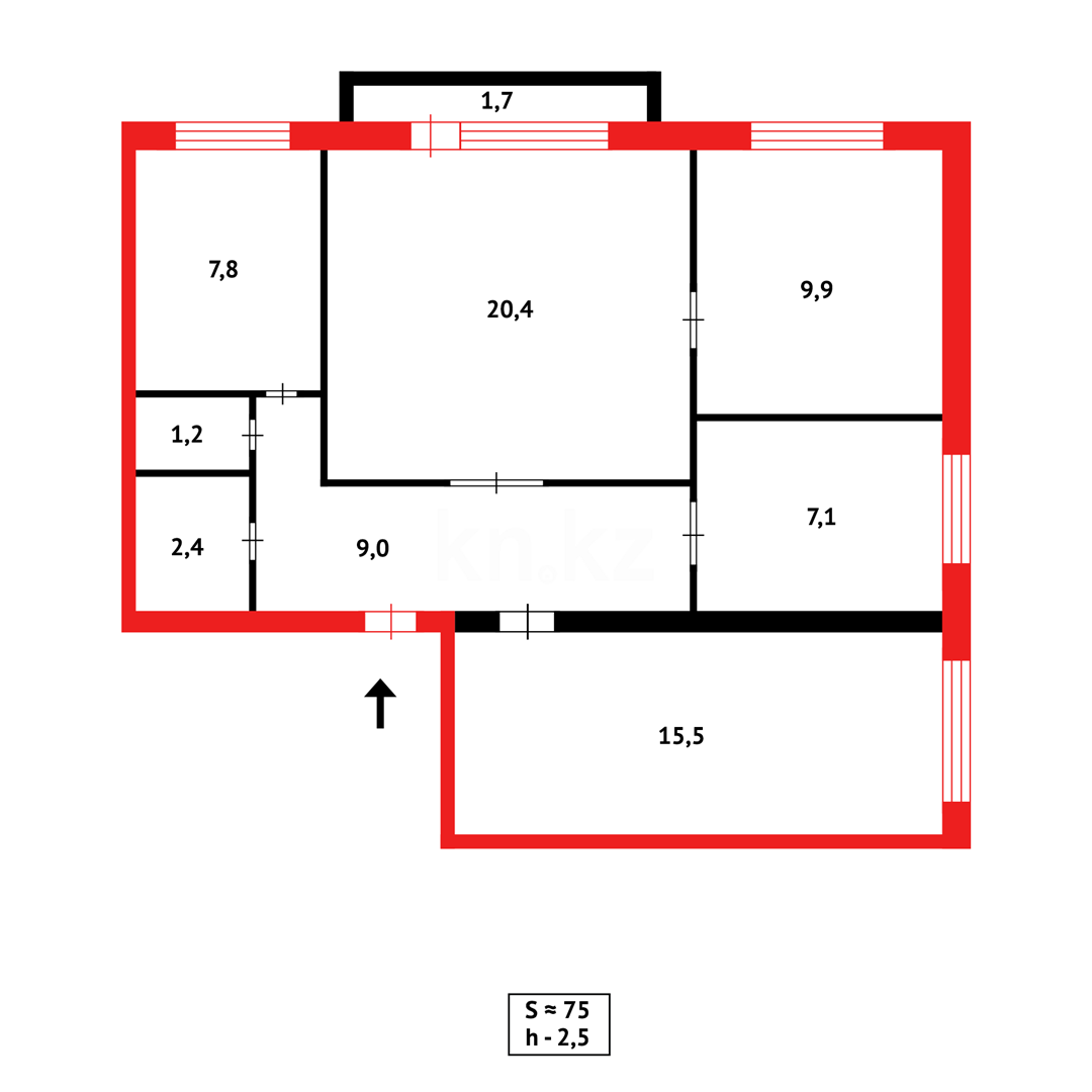 Продажа 4-комнатной квартиры, 75 м² в Караганде - фото 12
