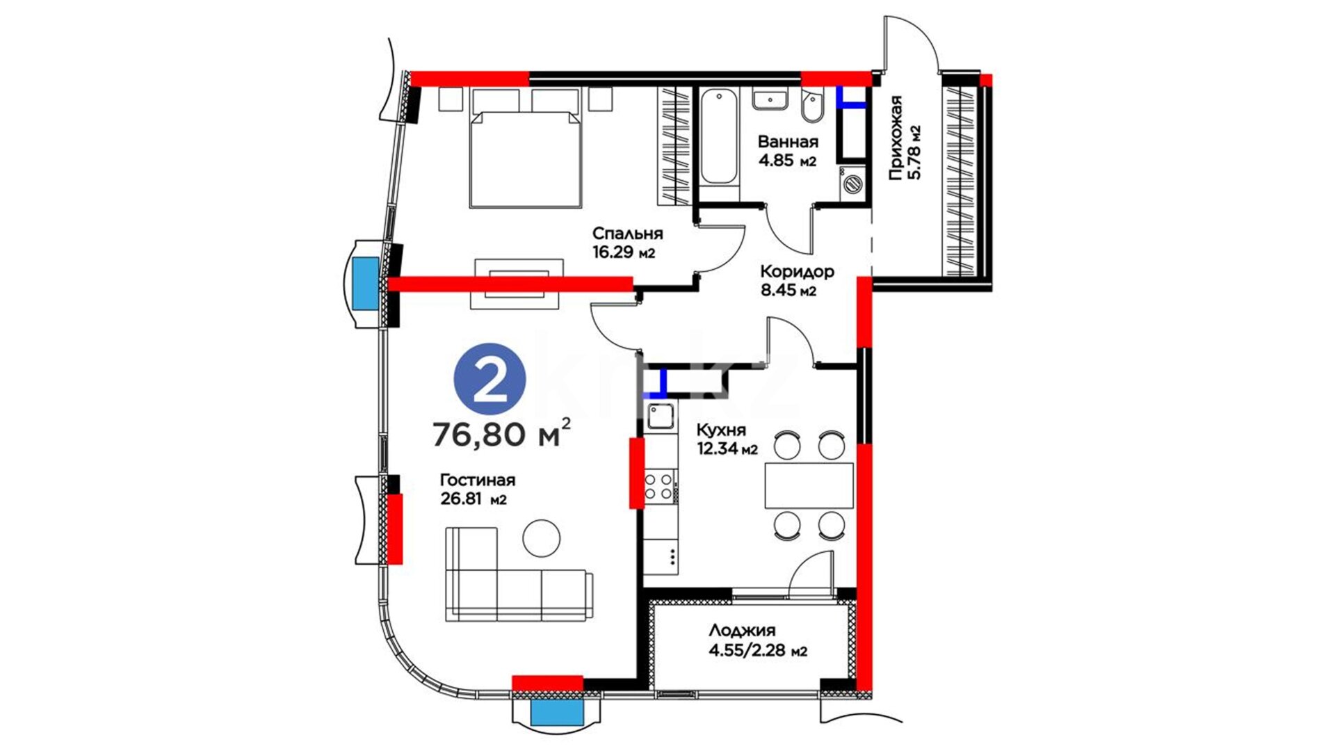 ЖК GreenLine.Prima, 2-комнатная, цена 90 700 800 ₸, 1 181 000 ₸&nbsp;/&nbsp;м²