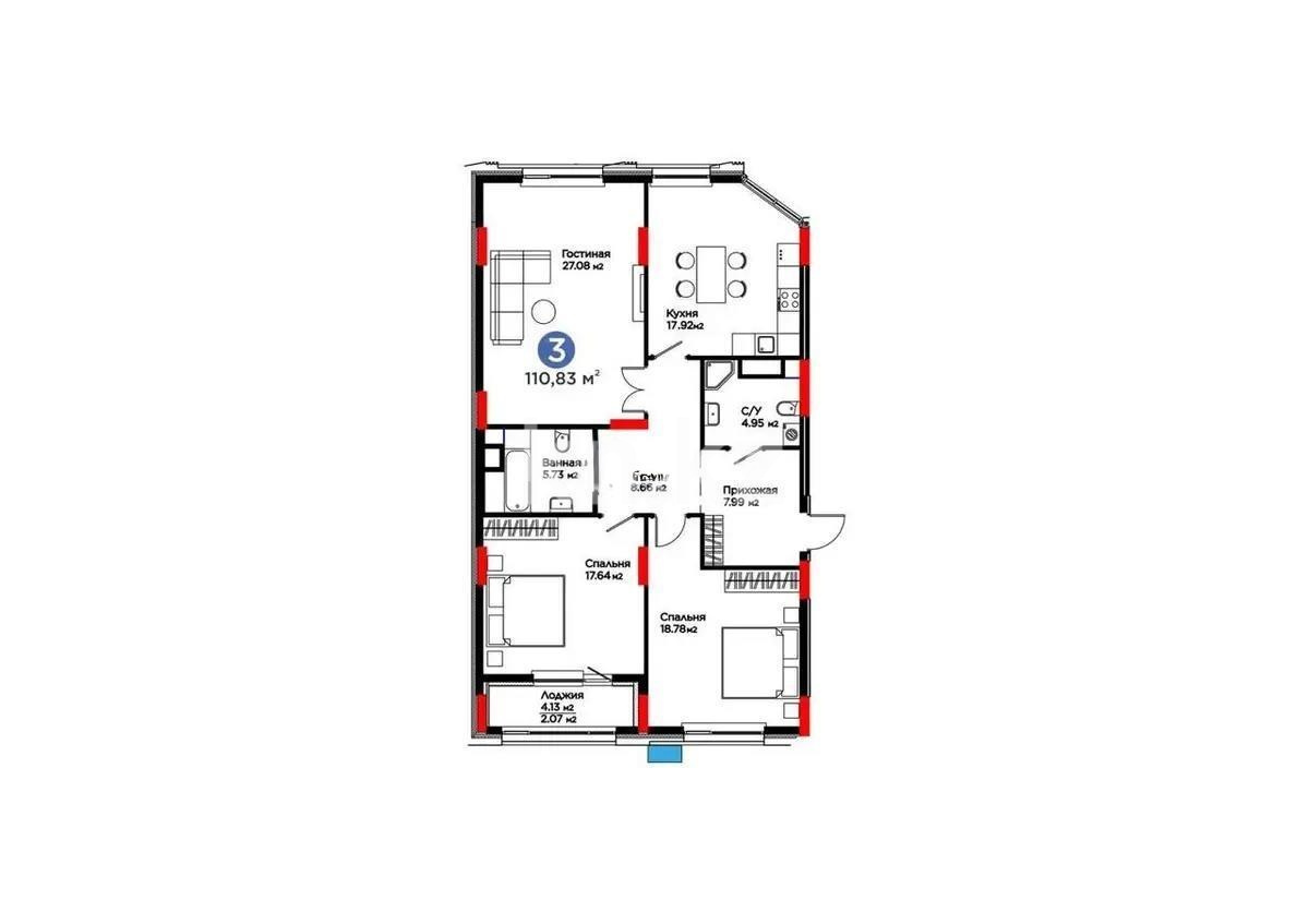 Продажа 3-комнатной квартиры, 110.8 м² в Астане