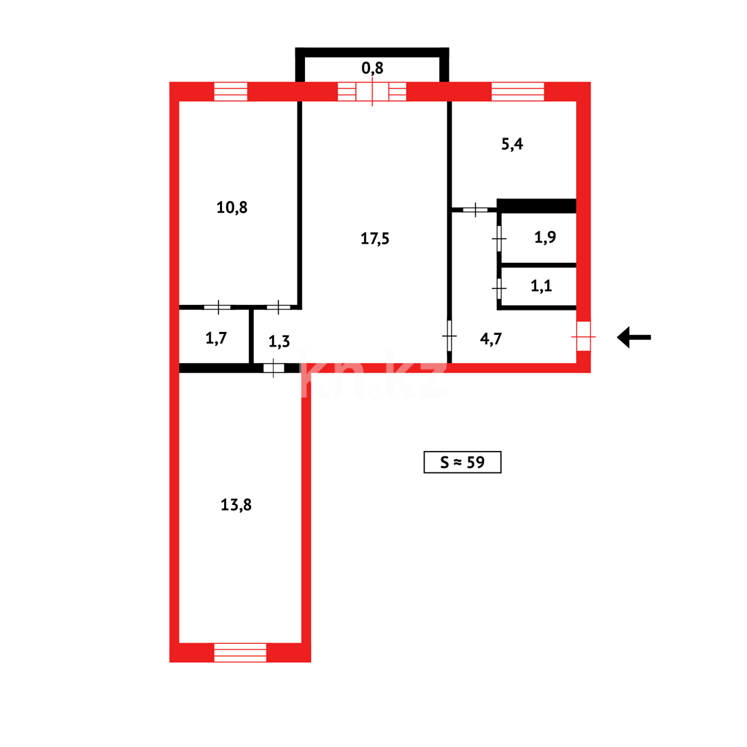 Продажа 3-комнатной квартиры, 57 м², ул. Уалиханова в Темиртау - фото 11