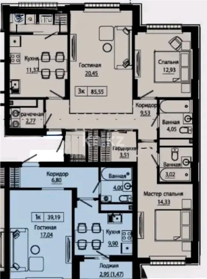 Продажа 3-комнатной квартиры, 85.55 м² в Астане