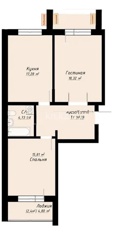 Продажа 2-комнатной квартиры, 71.96 м² в Астане