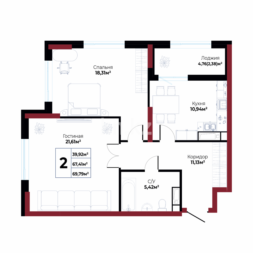 Продажа 2-комнатной квартиры, 70 м² в Астане - фото 7