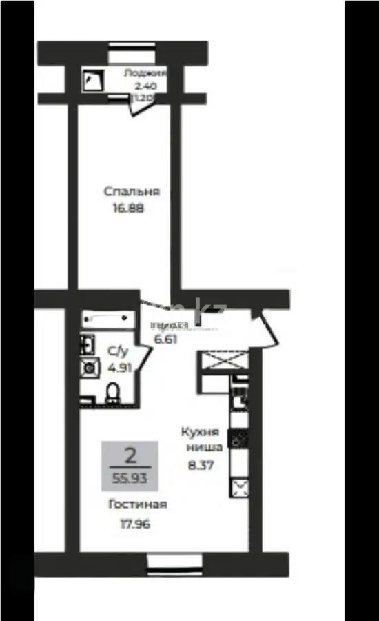 Продажа 2-комнатной квартиры, 55.93 м², ул. Е-652, дом  56 стр в Астане