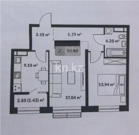 Продажа 2-комнатной квартиры, 55.46 м² в Алматы - фото 5