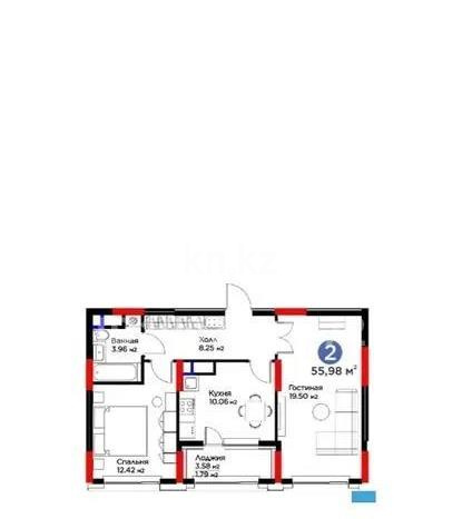 Продажа 2-комнатной квартиры, 56 м², пр. Туран, дом  57а в Астане