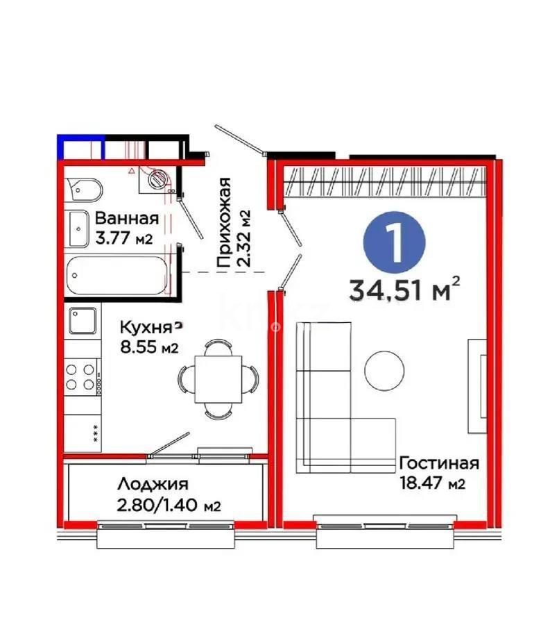 Продажа 1-комнатной квартиры, 35 м², пр. Улы Дала, дом  14 в Астане