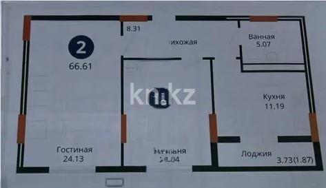Продажа 2-комнатной квартиры, 66.61 м² в Астане