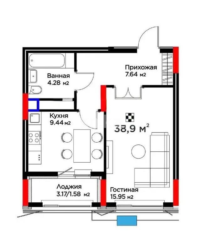 Продажа 1-комнатной квартиры, 38.9 м² в Астане