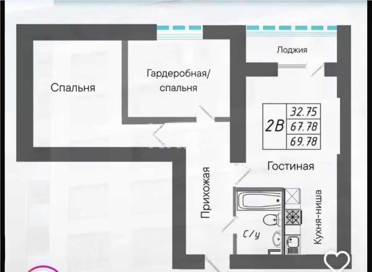 Продажа 2-комнатной квартиры, 67.97 м² в Астане