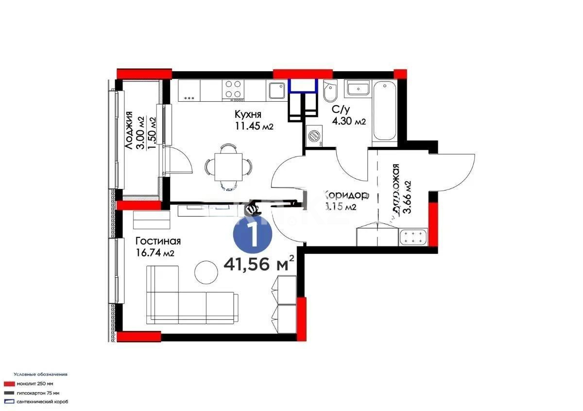 Продажа 1-комнатной квартиры, 41.56 м² в Астане - фото 4